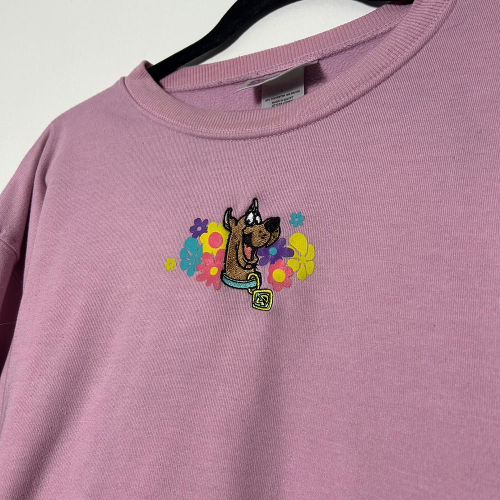 Scooby Doo Crewneck Sweatshirt Pink Embroidered Graphic Pullover‎ Top